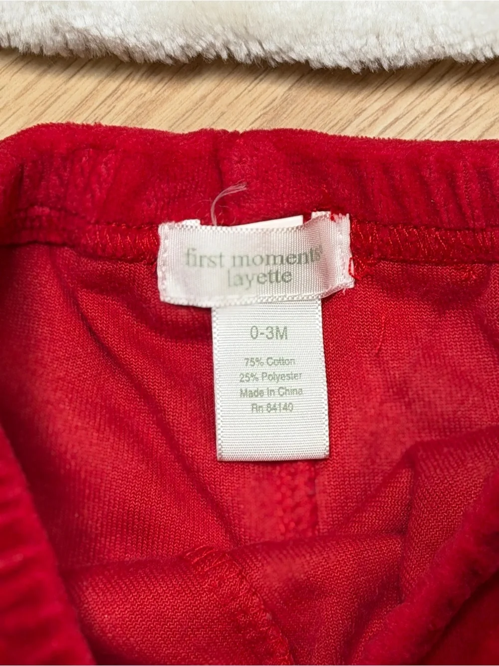 First Moments Layette Baby 0-3M Santa Red Velour Christmas 2 Piece Footed Set
